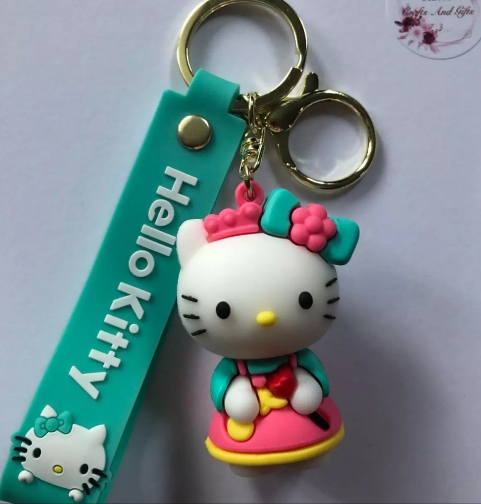 SANRIO HELLO KITTY HOLDING ROSE WEARING CROWN KEYRING KEYCHAIN (New)